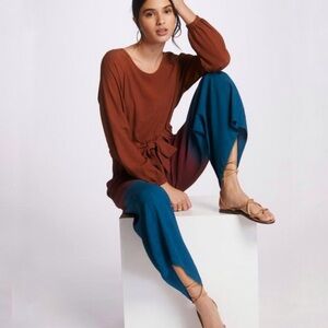 Anthropologie Two-Tone Rust and Teal Jumpsuit